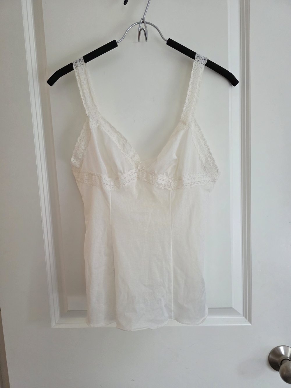 Vintage 70s To 80s Cream Nylon Cami Lace Trim Altered Straps